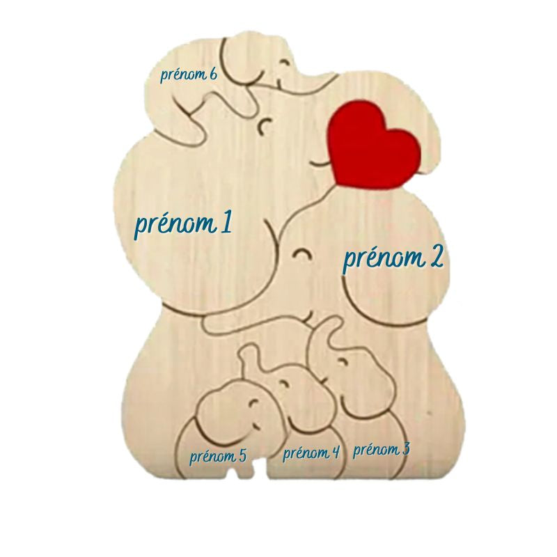 Puzzle Famille Éléphants en Bois Personnalisé – Cadeau Famille Gravure Prénom | Décoration Maison