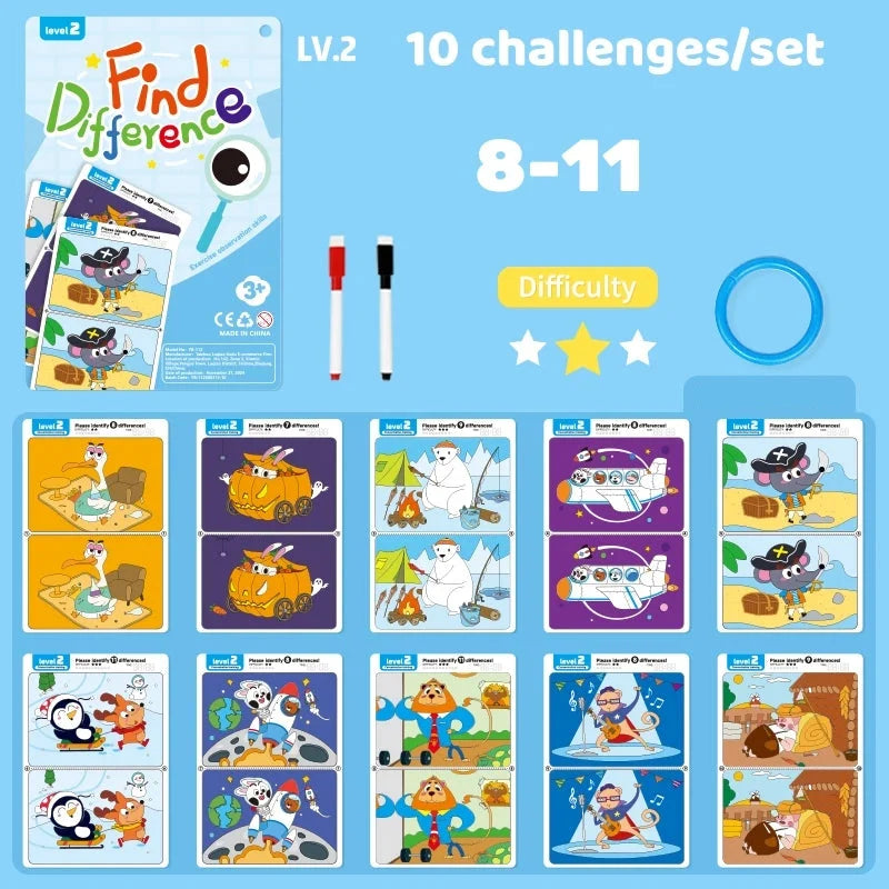 Jeu "Find the Difference" éducatif avec feutre effaçable