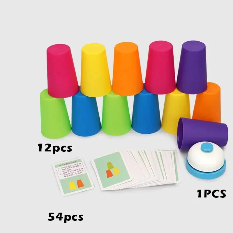 🏆 Stack Battle™ – Jeu de Gobelets Empilables avec Cartes & Sonnette | Jouet Montessori de Vitesse et Logique pour Enfants
