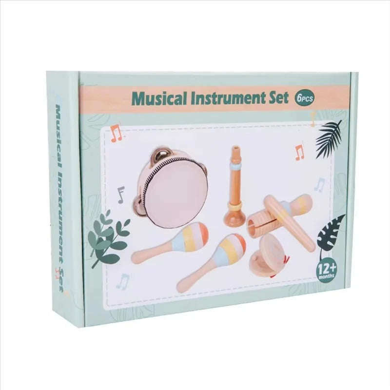 Set de 5 Instruments en Bois Montessori - Tambourin, Maracas, et Claquette pour Bébé 0-3 Ans
