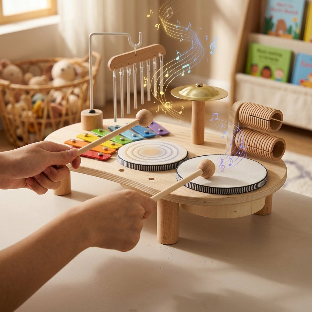 Batterie Musicale Montessori en Bois — 6 Instruments