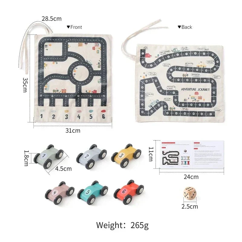 Tapis de jeu de route Montessori avec voitures en bois