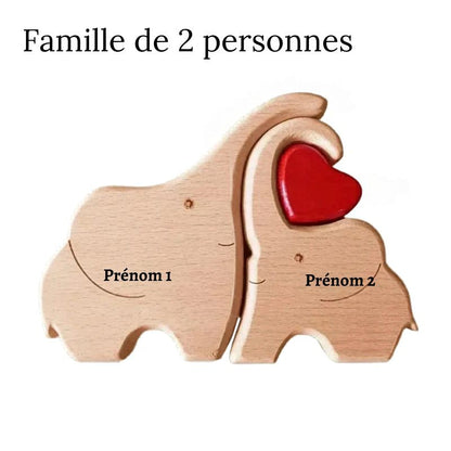 Puzzle Famille Éléphants en Bois Personnalisé – Cadeau Famille Gravure Prénom | Décoration Maison