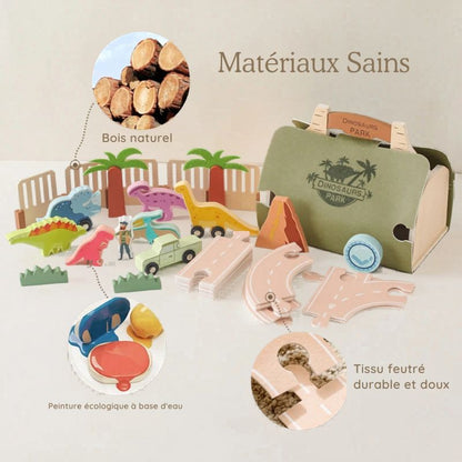 Mallette Dinosaure Jouet Enfant – Coffret Éducatif en Bois avec Figurines | Jeu d'Imitation Montessori