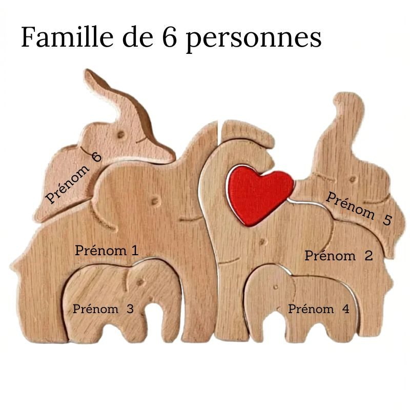 Puzzle Famille Éléphants en Bois Personnalisé – Cadeau Famille Gravure Prénom | Décoration Maison