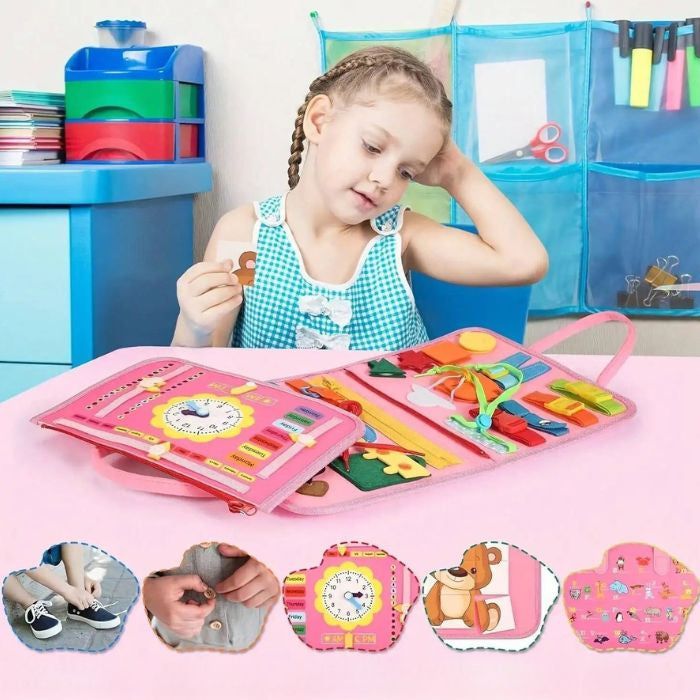 🎒 Busy Board Éducatif 7-en-1 – Jouet Sensoriel pour Tout-Petits