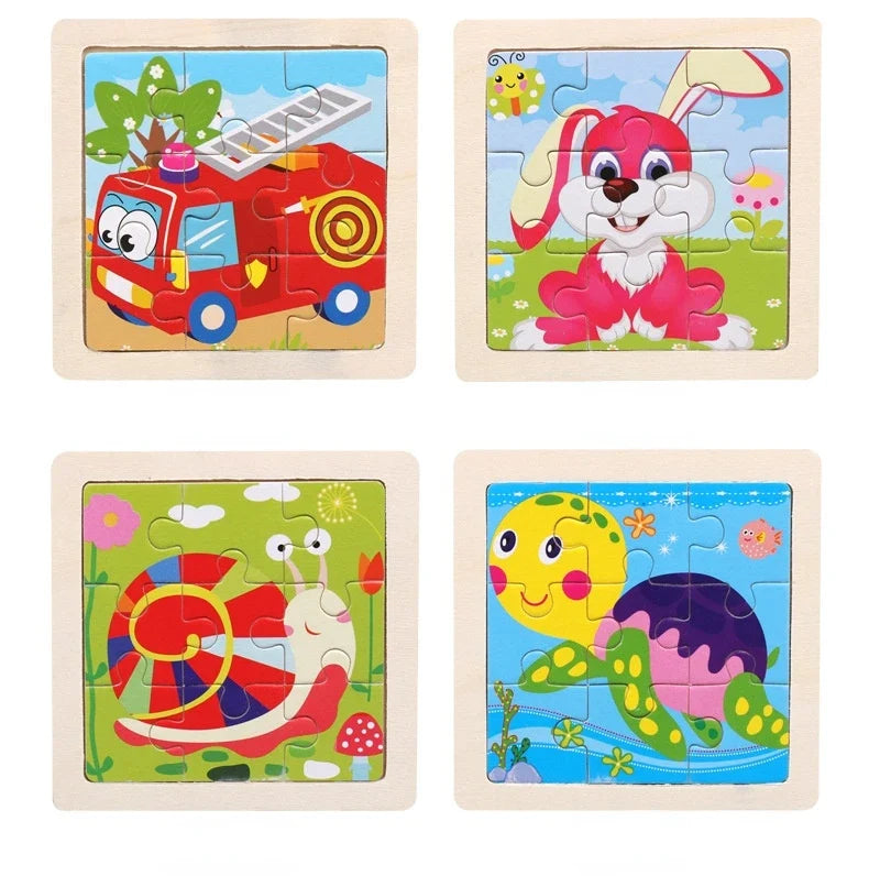WoodLearner - Puzzle Éducatif en Bois  | Motifs Animaux & Véhicules | Jeu Montessori Éducatif (3-6 ans)