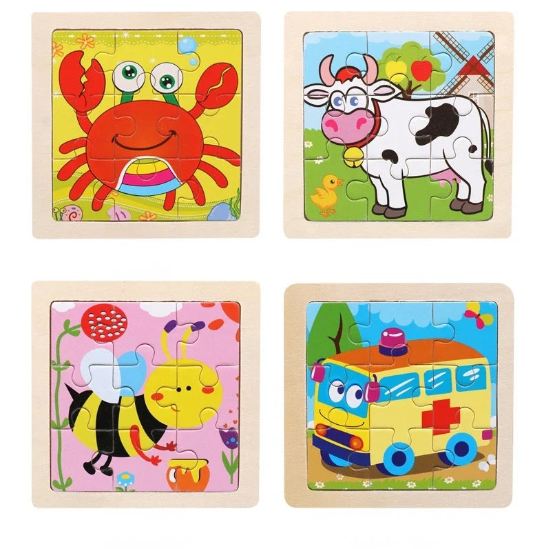 WoodLearner - Puzzle Éducatif en Bois  | Motifs Animaux & Véhicules | Jeu Montessori Éducatif (3-6 ans)