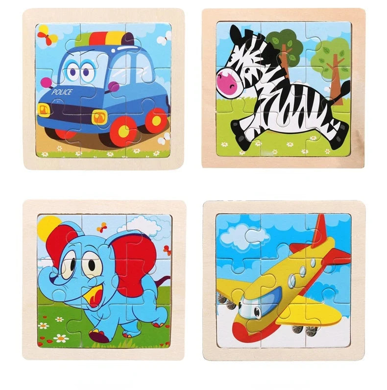 WoodLearner - Puzzle Éducatif en Bois  | Motifs Animaux & Véhicules | Jeu Montessori Éducatif (3-6 ans)
