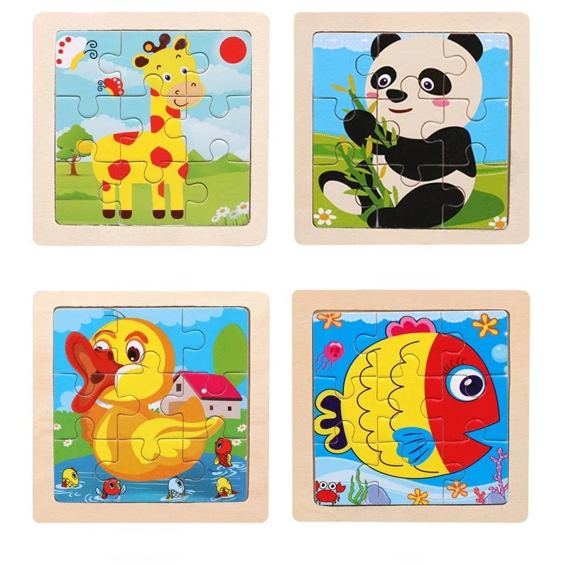WoodLearner - Puzzle Éducatif en Bois  | Motifs Animaux & Véhicules | Jeu Montessori Éducatif (3-6 ans)
