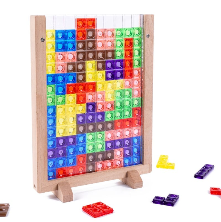 🎮 Jeu Tetris 3D en Bois – Puzzle Éducatif Montessori