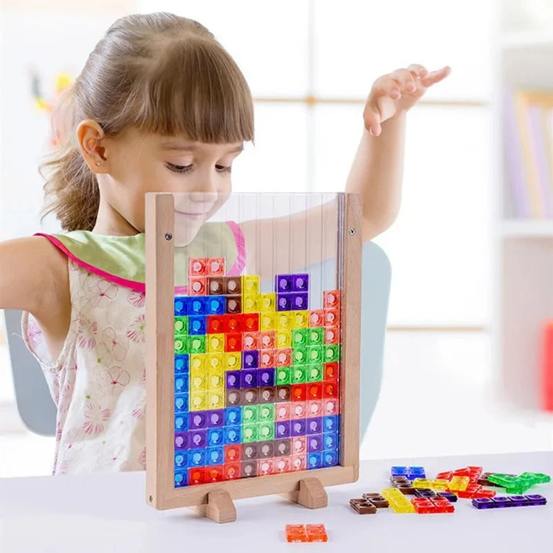 🎮 Jeu Tetris 3D en Bois – Puzzle Éducatif Montessori