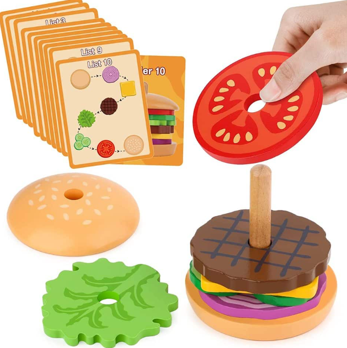 🍔 Jeu d'Empilage Hamburger Montessori – Stimulez la Créativité de Votre Enfant