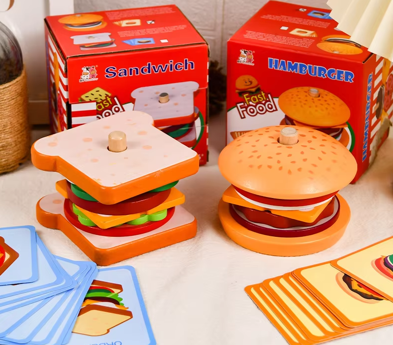 🍔 Jeu d'Empilage Hamburger Montessori – Stimulez la Créativité de Votre Enfant