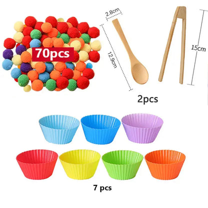 RainbowPlay™ - Jouet Montessori en Pompoms Arc-en-Ciel | Apprentissage Ludique et Sensoriel
