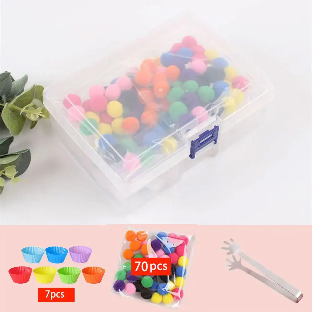 RainbowPlay™ - Jouet Montessori en Pompoms Arc-en-Ciel | Apprentissage Ludique et Sensoriel