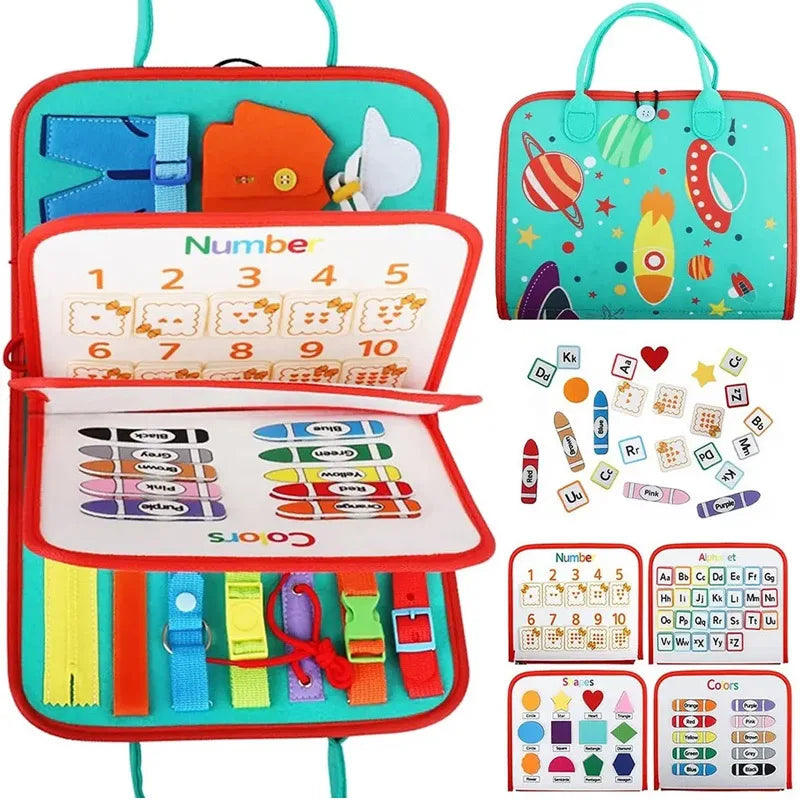 🎒 Busy Board Éducatif 7-en-1 – Jouet Sensoriel pour Tout-Petits