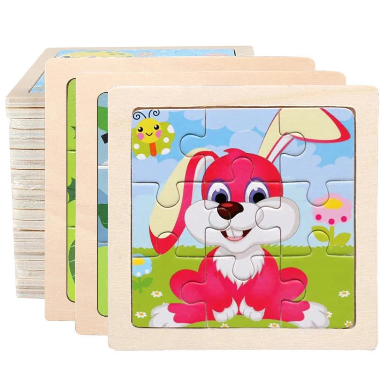 WoodLearner - Puzzle Éducatif en Bois  | Motifs Animaux & Véhicules | Jeu Montessori Éducatif (3-6 ans)