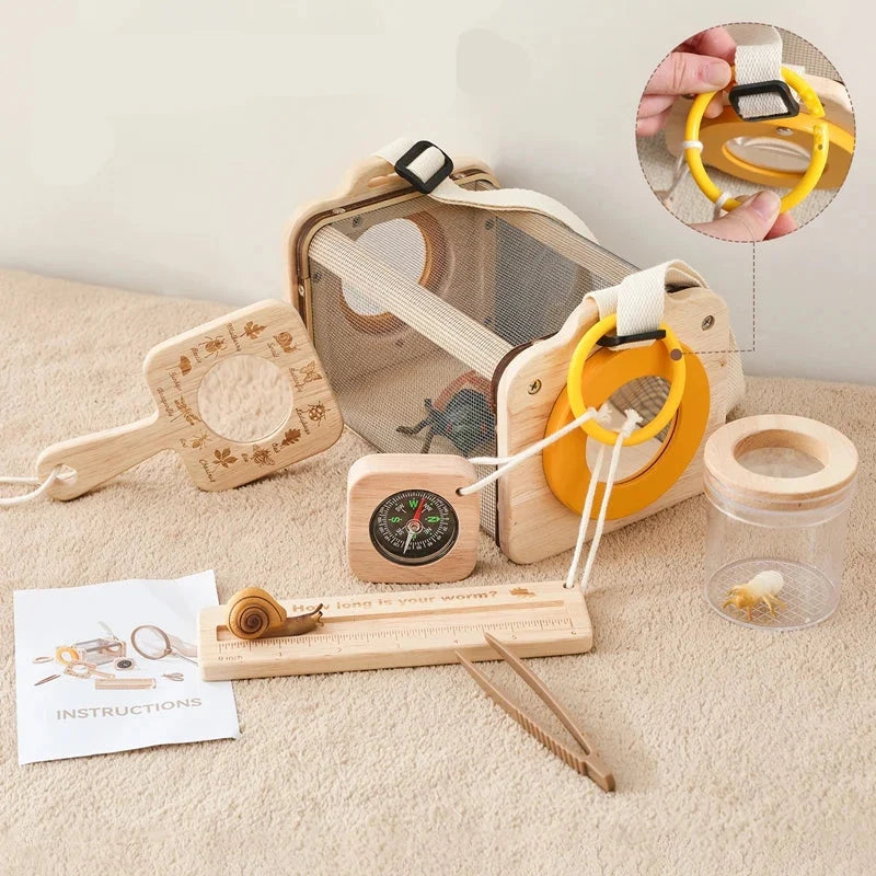Kit d'explorateur en plein air pour enfants : jeu d'aventure Montessori en bois