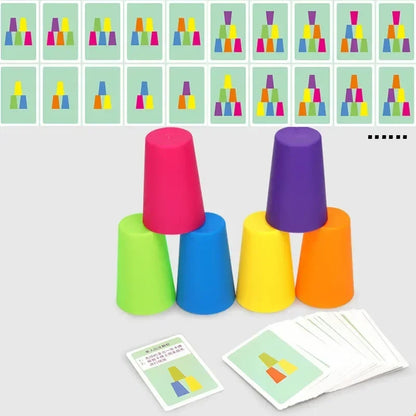 🏆 Stack Battle™ – Jeu de Gobelets Empilables avec Cartes & Sonnette | Jouet Montessori de Vitesse et Logique pour Enfants