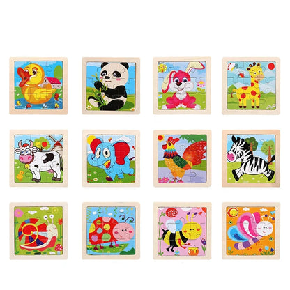 WoodLearner - Puzzle Éducatif en Bois  | Motifs Animaux & Véhicules | Jeu Montessori Éducatif (3-6 ans)