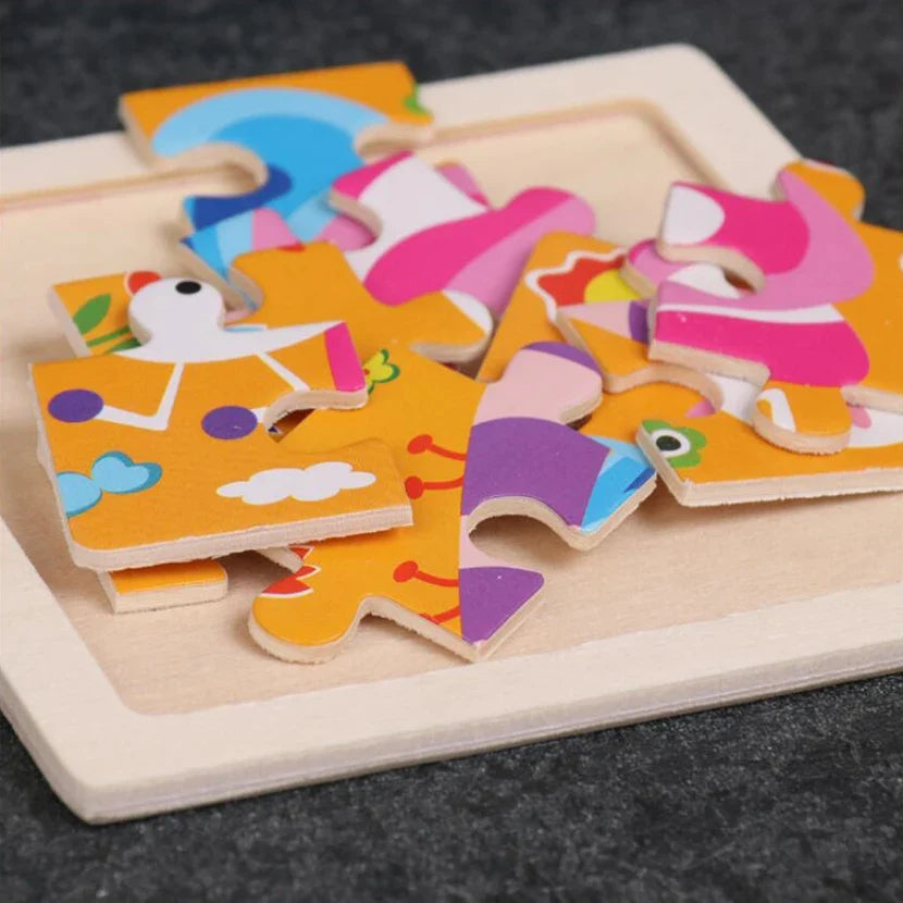 WoodLearner - Puzzle Éducatif en Bois  | Motifs Animaux & Véhicules | Jeu Montessori Éducatif (3-6 ans)