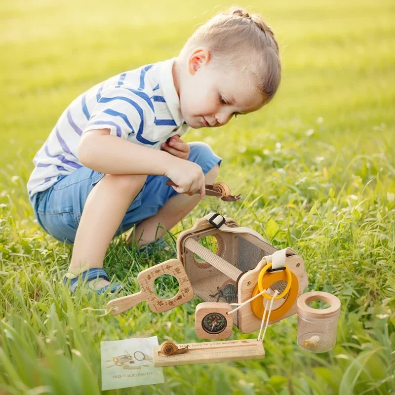 Kit d'explorateur en plein air pour enfants : jeu d'aventure Montessori en bois