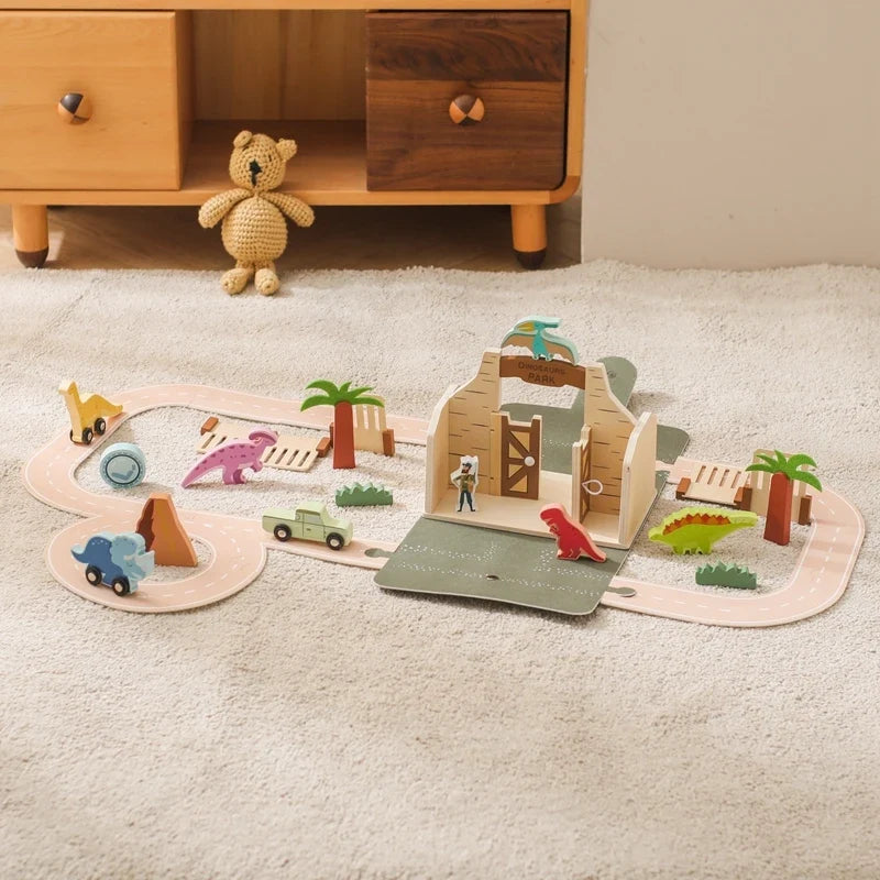 Mallette Dinosaure Jouet Enfant – Coffret Éducatif en Bois avec Figurines | Jeu d'Imitation Montessori