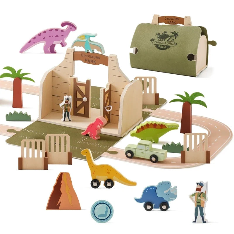 Mallette Dinosaure Jouet Enfant – Coffret Éducatif en Bois avec Figurines | Jeu d'Imitation Montessori