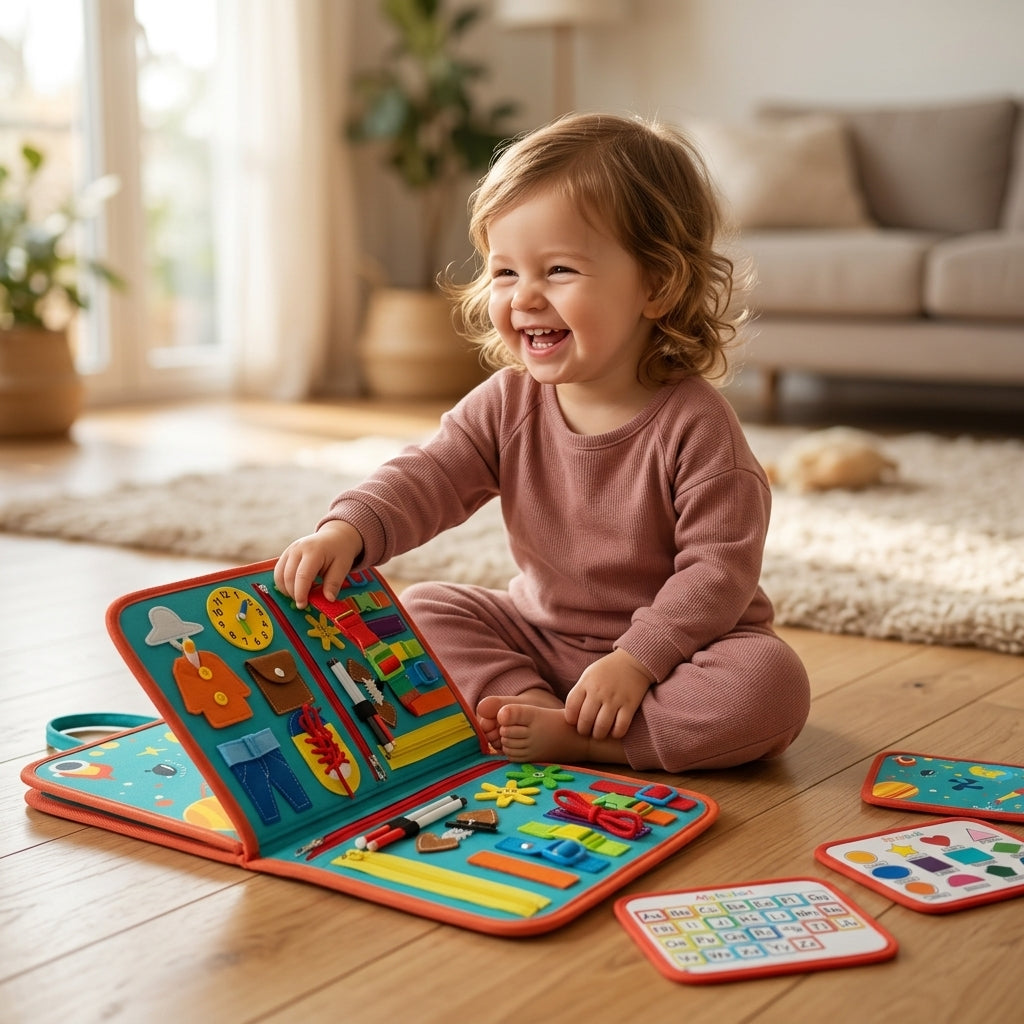 🎒 Busy Board Éducatif 7-en-1 – Jouet Sensoriel pour Tout-Petits