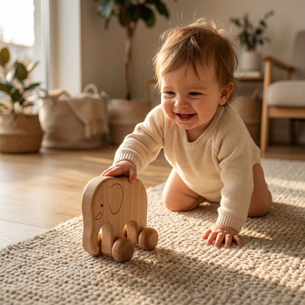 Jouet à roulettes à pousser Éléphants | Jouet en Bois