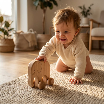 Jouet à roulettes à pousser Éléphants | Jouet en Bois
