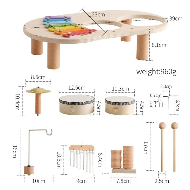 Batterie Musicale Montessori en Bois — 6 Instruments
