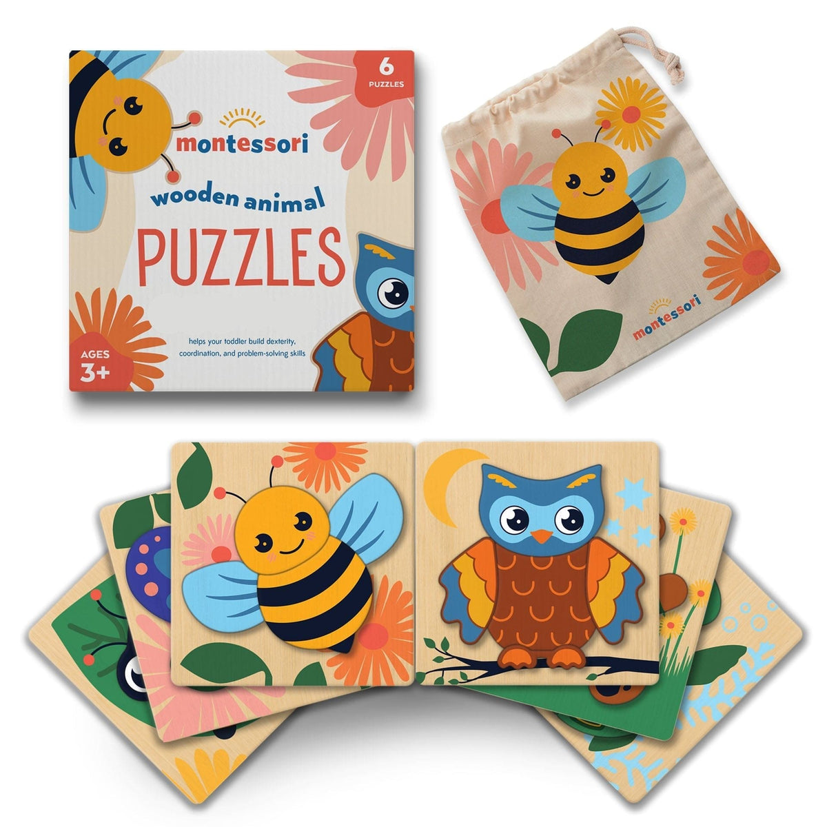 Pack 6 Puzzles Montessori en Bois — Coffret Éducatif Enfant 3-8 Ans