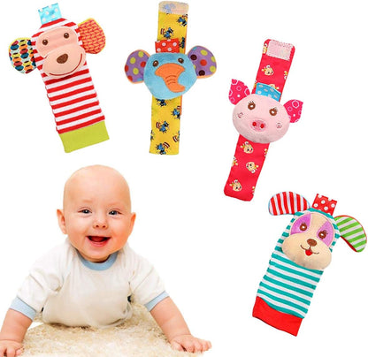 Chaussettes et bracelets à hochet Montessori pour bébé - 4 pièces