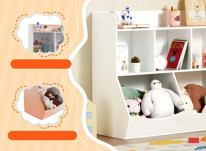 Organisateur de jouets en bois avec étagère et bacs de rangement - Produit de Qualité