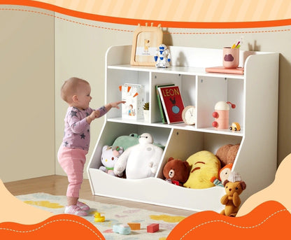 Organisateur de jouets en bois avec étagère et bacs de rangement - Produit de Qualité