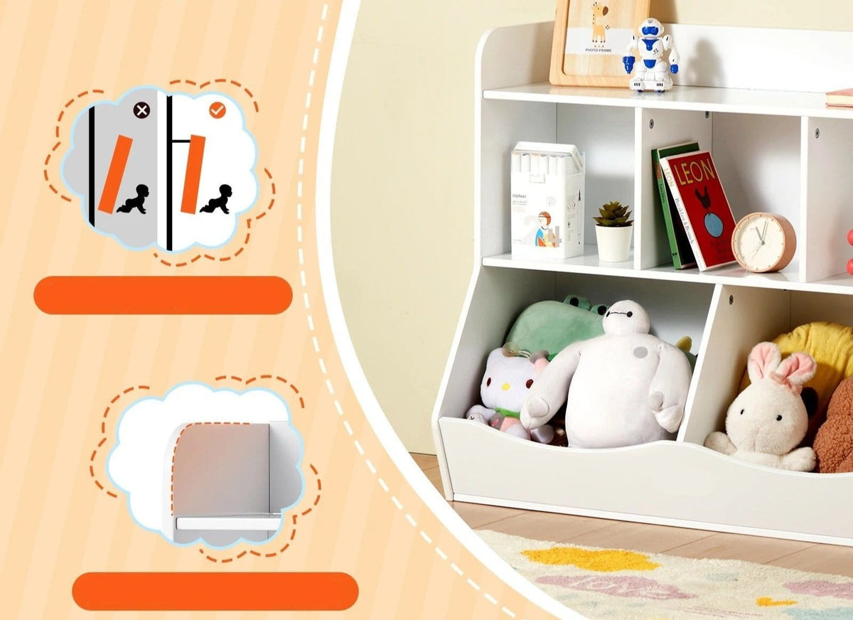 Organisateur de jouets en bois avec étagère et bacs de rangement - Produit de Qualité