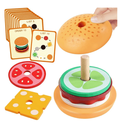 Burger en bois Montessori - Jouets d'empilement pour les tout-petits