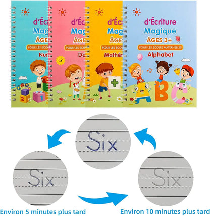✏️ Cahiers Magiques Réutilisables – Pack 4 en 1 : Alphabet, Chiffres, Dessin & Écriture