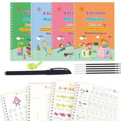 ✏️ Cahiers Magiques Réutilisables – Pack 4 en 1 : Alphabet, Chiffres, Dessin & Écriture