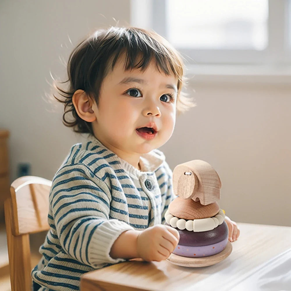 🐘 Jouet d'Éveil Musical en Bois | Éléphant Empilable et Sensoriel