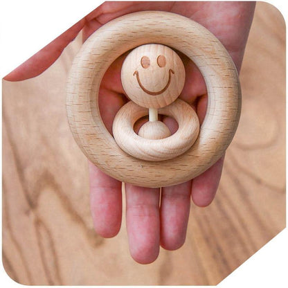 Hochet en Bois Emoji Montessori Premium