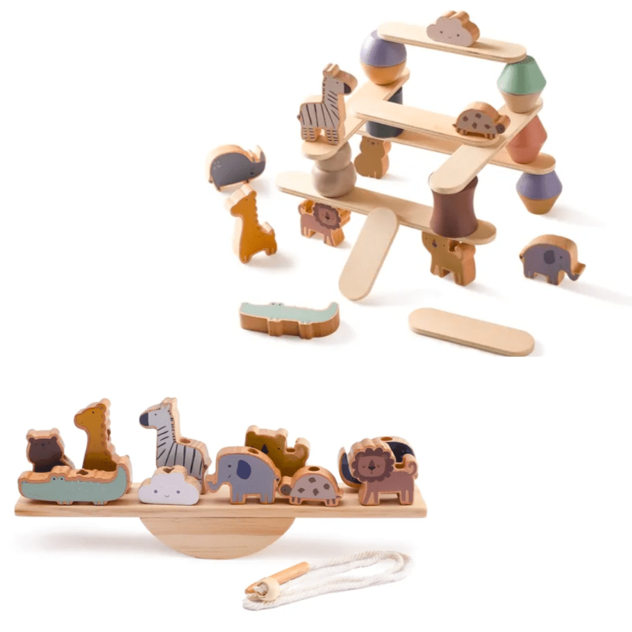 Jeu d'équilibre en bois Montessori avec blocs animaux pour enfants