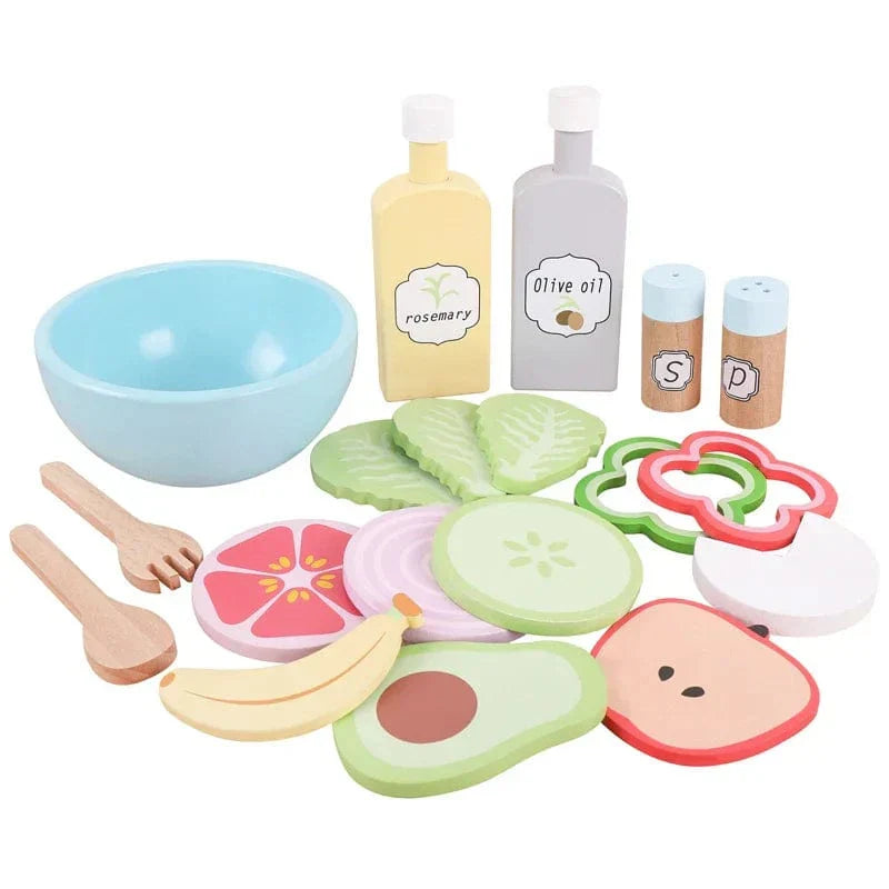 Jeu de cuisine en bois Montessori - Salade de fruits et crudités