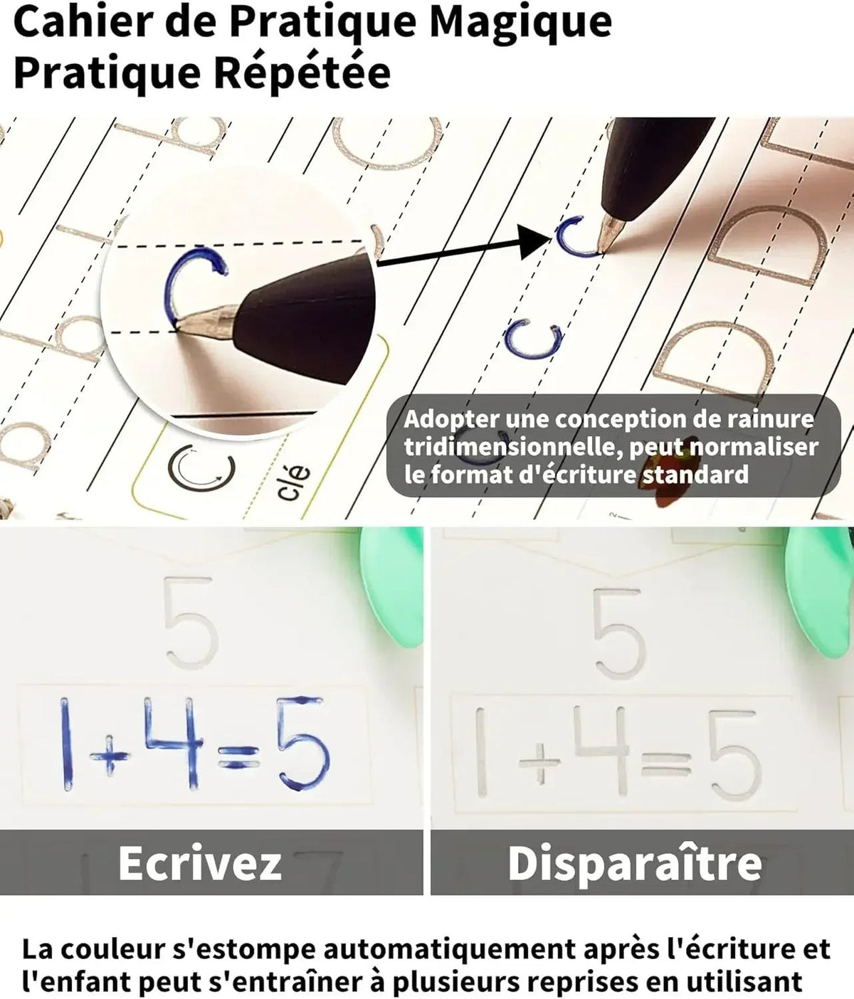 ✏️ Cahiers Magiques Réutilisables – Pack 4 en 1 : Alphabet, Chiffres, Dessin & Écriture