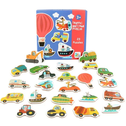 Matching Puzzle Éducatif: Découvre les Animaux, les Fruits et la Circulation en Montessori