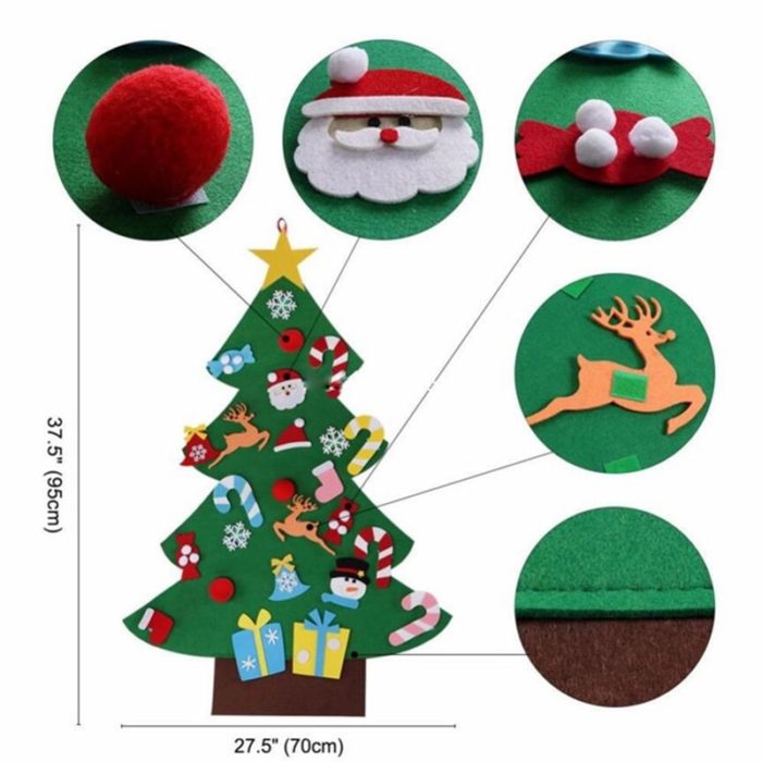 Grand Sapin de Noël en Feutrine – 95 cm + Décos + Guirlande Offerte