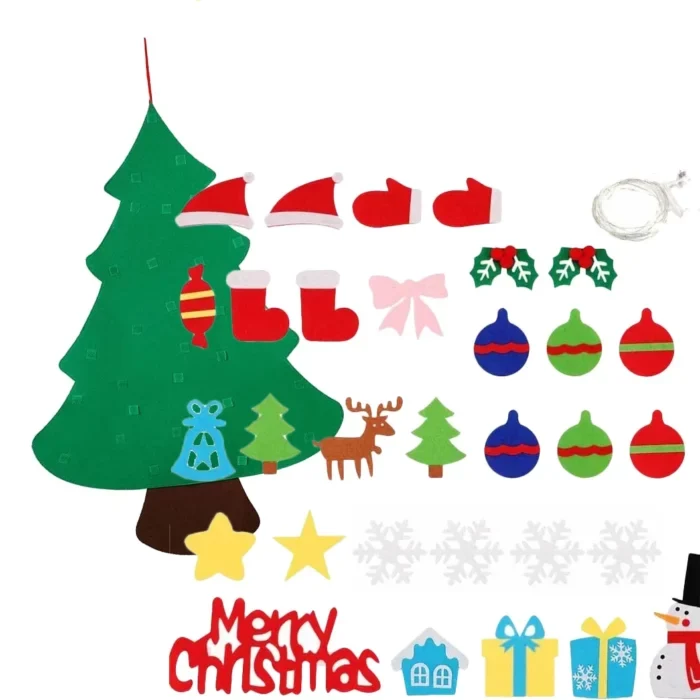 Grand Sapin de Noël en Feutrine – 95 cm + Décos + Guirlande Offerte