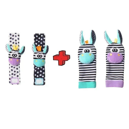 Chaussettes et bracelets à hochet Montessori pour bébé - 4 pièces